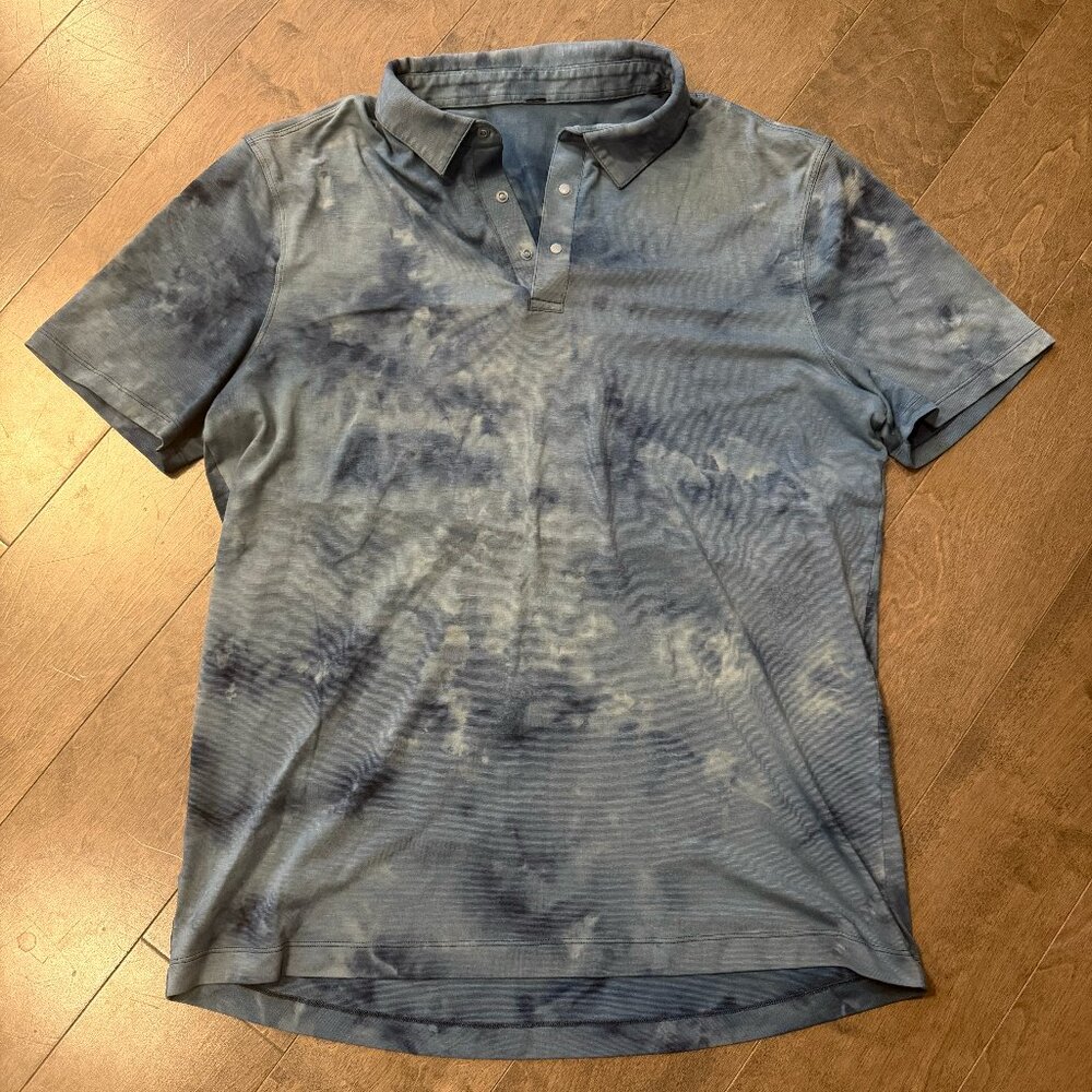 Lululemon Men's Evolution Polo Diamond Wash Blue Tie Dye, Snap Closures (Size L)